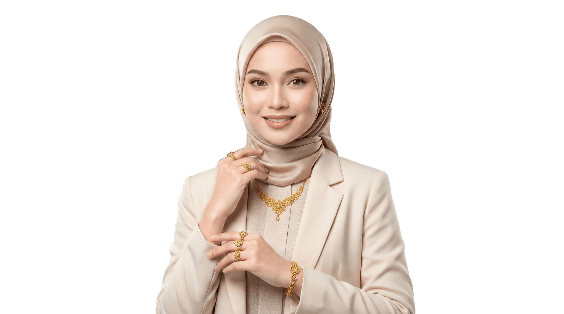Woman wearing selected 916 gold jewellery